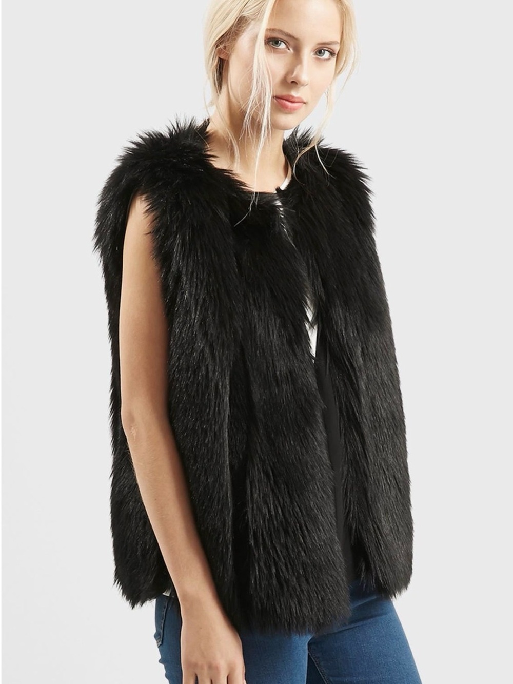 Topshop Black Faux Fur Vest